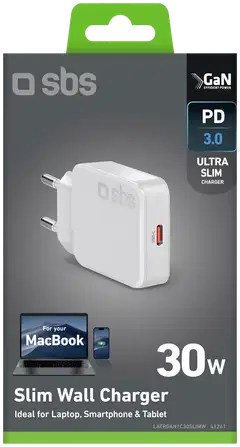 SBS GaN slim -seinälaturi USB‑C PD30W, valkoinen - 2