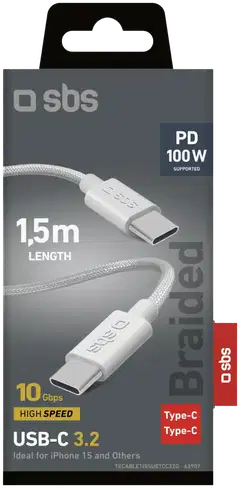SBS latauskaapeli Usb-C To Usb-C punottu 1,5 M harmaa - 2