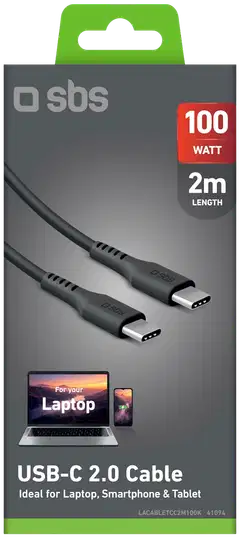 SBS USB‑C-kaapeli 100W, 2 m, musta - 2