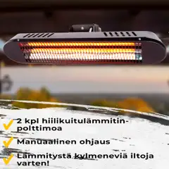 Fornorth Terassilämmitin seinään Premium 2000W etäohjaus, musta - 7