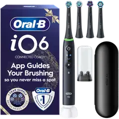 Oral-B iO 6 -sähköhammasharja, Giftset, Musta, 4 vaihtoharjaa, Matkakotelo - 1