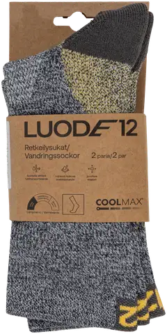 Luode12 unisex retkeilysukat 2-pack Coolmax - Yellow - 2