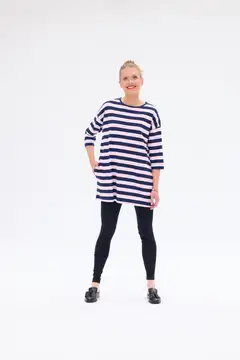 RATIA® naisten trikootunika Maisa, raita - tummansininen/pinkki - 1