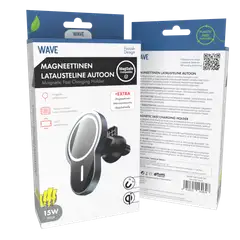 Wave Qi Magneettinen latausteline autoon, Musta - 4