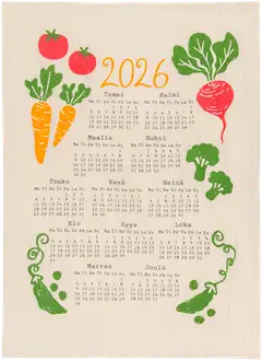 House keittiöpyyhe Kalenteri 2026 Sadonkorjuu 50x70 cm, PatternLab - 1