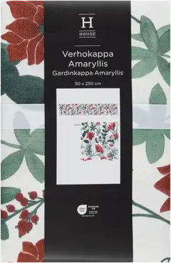 House verhokappa Amaryllis 250x50 cm valkoinen/vihreä/punainen - 1