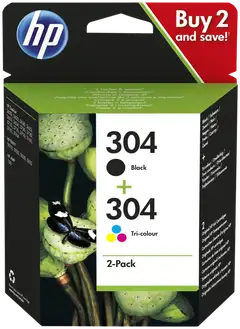 HP 304 mustepatruuna 2-pack kaikki värit + musta - 1