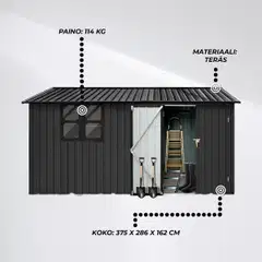 Fornorth pihavarasto ikkunalla 375x286x162cm, musta - 2