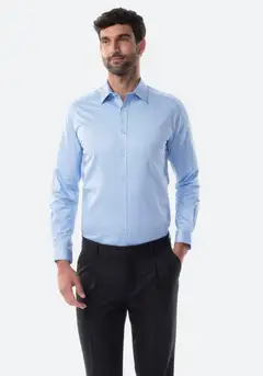 TEX miesten kauluspaita satin stretch I589867 - Blue Light - 1