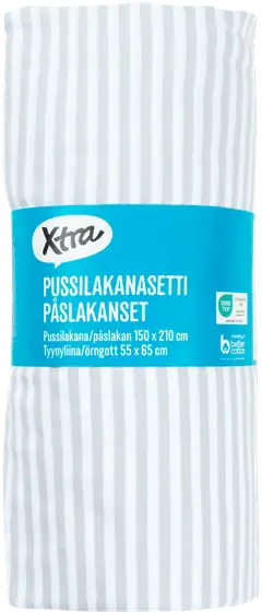 Xtra pussilakanasetti Lykke 150 x 210 cm + 55 x 65 cm harmaa/valkoinen - 2