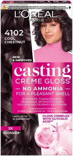 L'Oréal Paris Casting Crème Gloss 4102 Keskiruskea Tuhka Neutraali Helmiäinen kevytväri 1kpl - 1