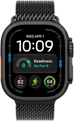 Apple Watch Ultra 4 GPS + Cellular 49 mm:n musta titaanikuori ja mustan titaanin värinen milanolaisranneke - L - MJAX4KS/A - 1