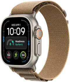 Apple Watch Ultra 4 GPS + Cellular 49 mm:n luonnontitaanikuori ja aavikonvärinen Alpine Loop -ranneke - M - MJAF4KS/A - 2