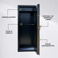 Trekker Asekaappi 14-Asetta AS1400, Musta, Digitaalilukolla - 4