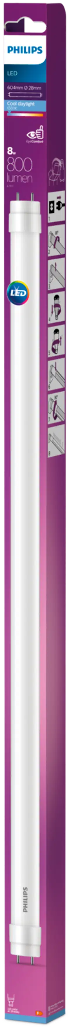 Philips LED loisteputki T8 800lm 8W 600mm G13 6500K huurrettu - 1