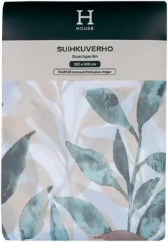 House suihkuverho Leafs 180x200 cm, vihreä/beige/valkoinen - 4