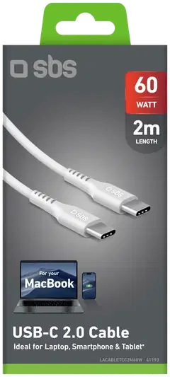 SBS USB‑C-kaapeli 60W, 2 m, valkoinen - 2