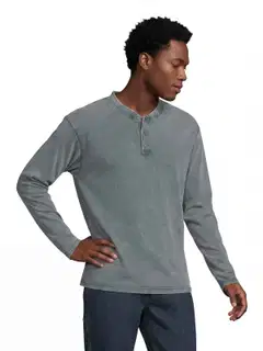 WKLY. miesten Henley-trikoopusero pitkät hihat, pääntiellä nappilista 195W312604 - Green acid - 1