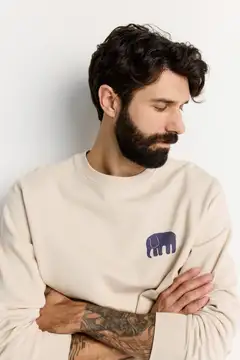 Finlayson miesten collegepusero Elefantti - Off white - 4