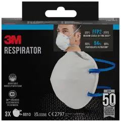 3M™ hiukkassuojain 8810, FFP2, ei venttiiliä, 3 kpl/pakkaus - 1