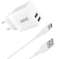 Wave 17 W verkkolaturi 2 x USB-A + USB Type-C -kaapeli valkoinen - 1