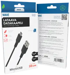 Wave Tiny datakaapeli, MicroUSB (480 Mbps), 20cm, Musta - 1