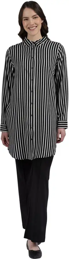 House naisten kauluspaita pitkä 228H260311 - Black white - 4