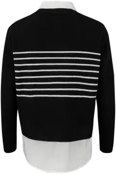 TEX naisten raidallinen kauluspaita-neule I997034 - BLACK 1 - 3