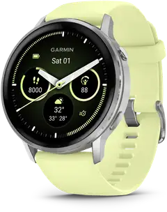 Garmin Venu 4 – 45 mm, Hopeanvärinen ja sitruunankeltainen silikonihihna - 1