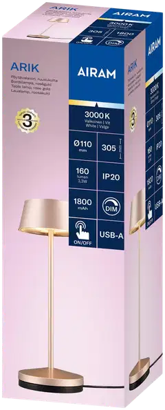Airam Arik pöytävalaisin 160lm 3000K 1500mAh ruusukulta - 2