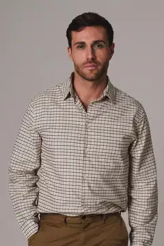 London Fog miesten Oxford-kauluspaita 194LF03267 - Offwhite w/chocolate check - 8