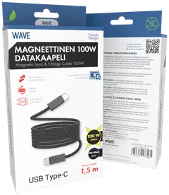 Wave Punottu magneettinen 100W datakaapeli, USB Type-C -> USB Type-C (480 Mbps), 1,5m, Musta - 1