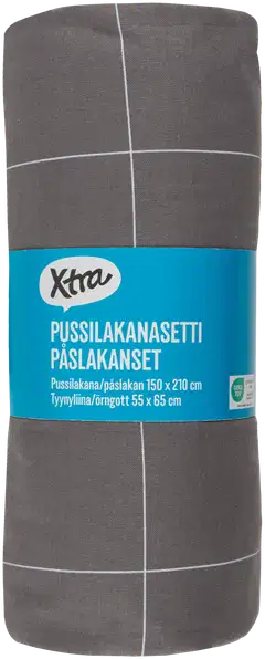 Xtra pussilakanasetti Check 150x210 cm tummanharmaa - 2