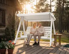 3-istuttava pihakeinu katoksella, valkoinen - 5