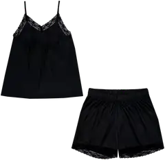 Actuelle naisten satiinipyjama 212A382527 - BLACK - 1