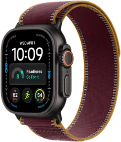 Apple Watch Ultra 4 GPS + Cellular 49 mm:n musta titaanikuori ja viininpunainen Trail Loop -ranneke - S/M - MJC34KS/A - 2