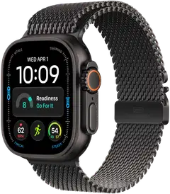 Apple Watch Ultra 4 GPS + Cellular 49 mm:n musta titaanikuori ja mustan titaanin värinen milanolaisranneke - M - MJAV4KS/A - 2