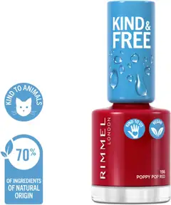 Rimmel Kind & Free Clean Nail Polish 8ml, 156 Poppy Pop Red kynsilakka - 3