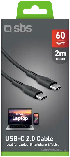 SBS USB‑C-kaapeli 60W, 2 m, musta - 2
