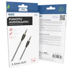 Wave Punottu Audiokaapeli 3,5mm, 1m, Mustavalkoinen - 2