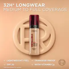 L'Oréal Paris Infaillible Fresh Wear 320 Warm Undertone meikkivoide 30ml - 4