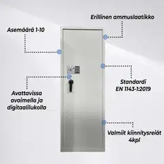 Trekker asekaappi 10 Asetta AS1000 V2, Digitaalilukolla, Valkoinen - 2