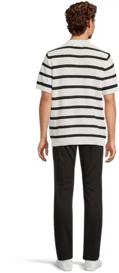 WKLY. miesten lyhythihainen neulepaita 195W152609 - Off white-black stripe - 3