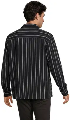 WKLY. miesten raidallinen kauluspaita struktuuripintainen, rento istuvuus 194W312614 - Black - 3