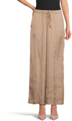 WKLY. naisten leveälahkeiset satiinihousut 222W090210 - SAND - 1