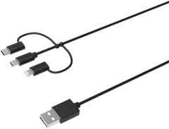 Wave 3-in-1 Latauskaapeli, USB Type-C / MicroUSB / Apple Lightning® (MFI), 1,5m, Musta - 3