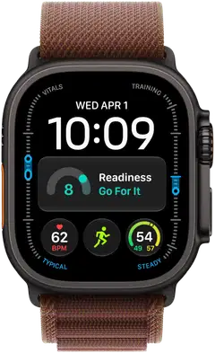 Apple Watch Ultra 4 GPS + Cellular 49 mm:n musta titaanikuori ja viininpunainen Alpine Loop -ranneke - M - MJC14KS/A - 1