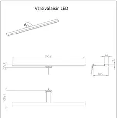 T-varsivalaisin musta LED 50cm (Kalla) - 3