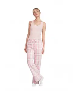Actuelle naisten fleecehousut 212A382635 - Pink check - 4