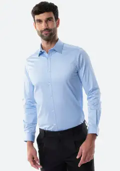 TEX miesten kauluspaita satin stretch I589867 - Blue Light - 4